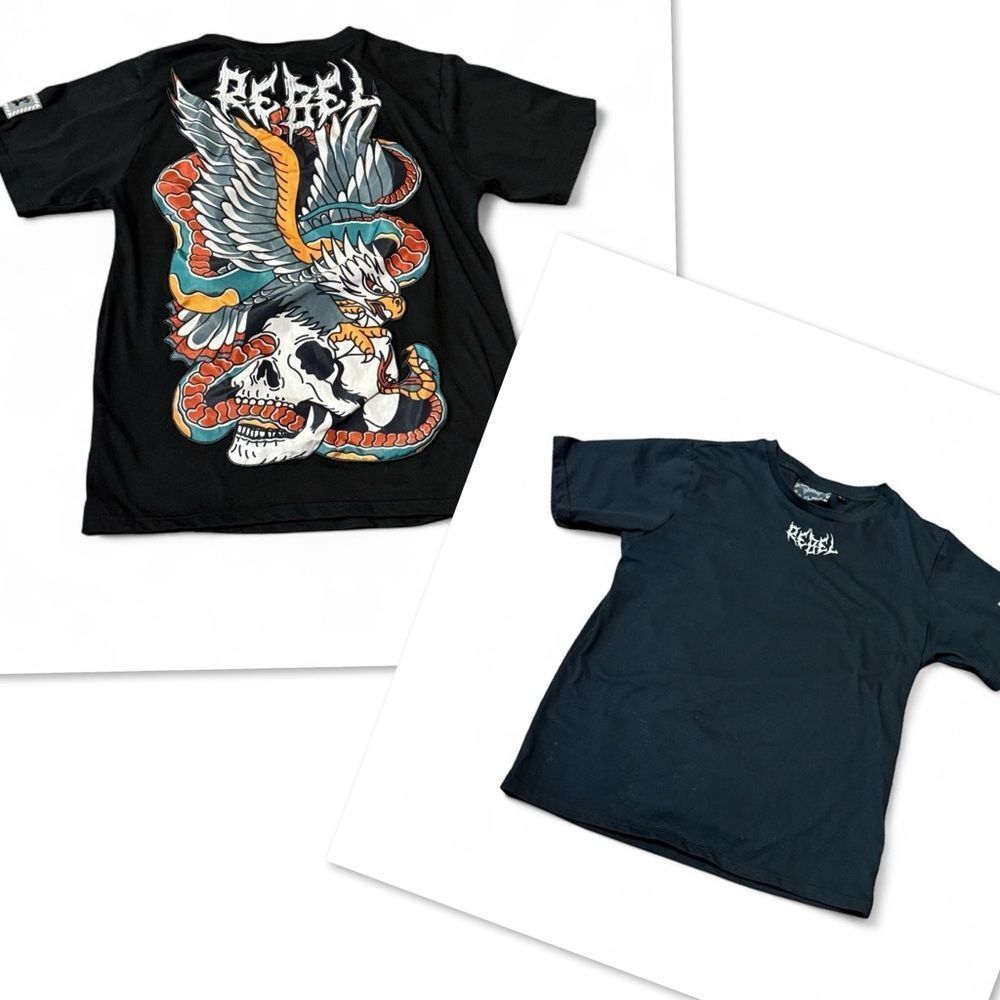 Rebel Vengeance Short Sleeve Tshirt Black Graphic Skull Eagle Cobra Snake Medium